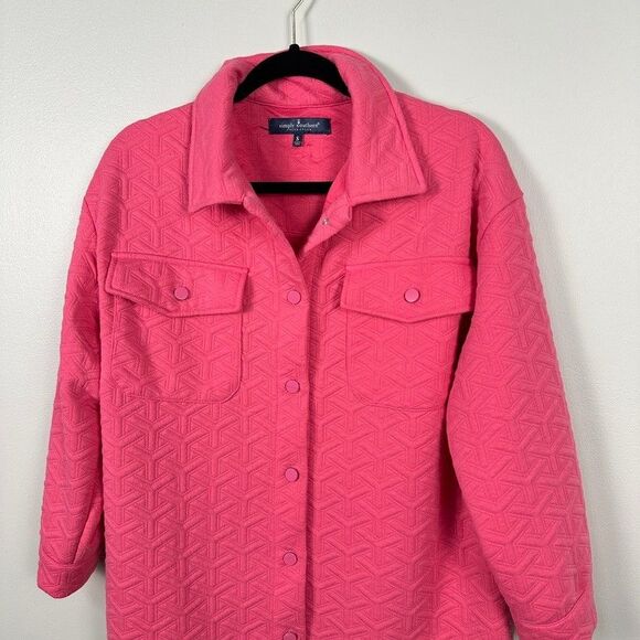 Simply Southern Womens Small Quilted Shacket Pink Button Jacket - Picture 2 of 5